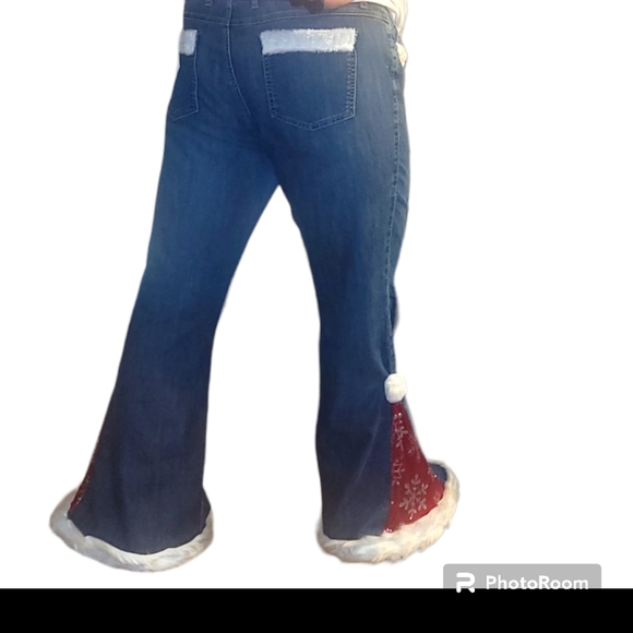 Christmas Santa Hat Pants Jeans Upcycled one of a kind handmade - Picture 2 of 12